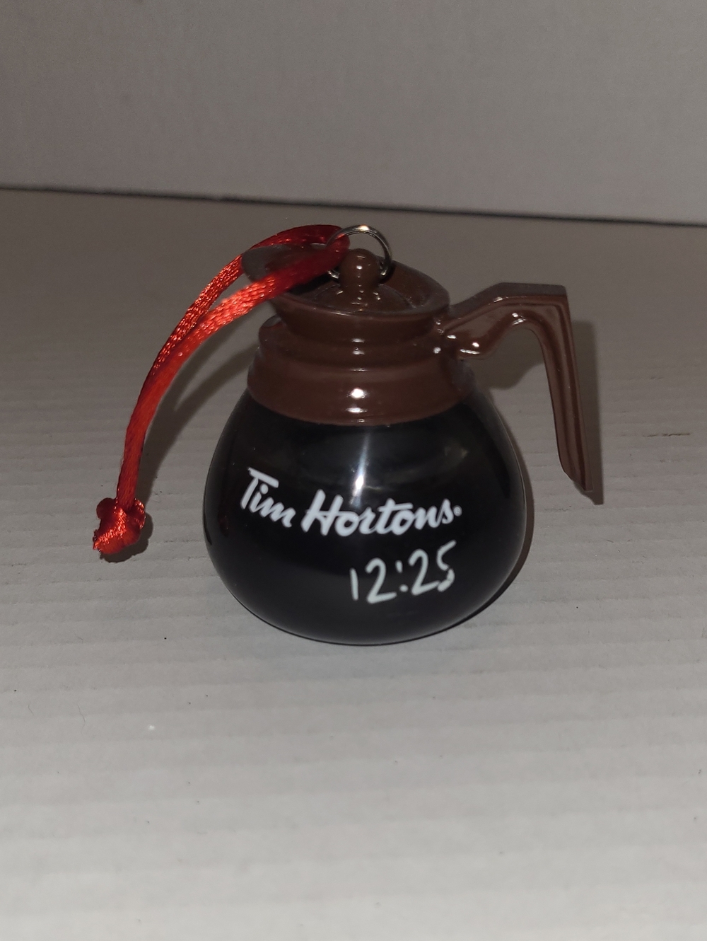 Tim Hortons 2010 Mini Coffee Pot Christmas Ornament With the Tim Hortons Logo